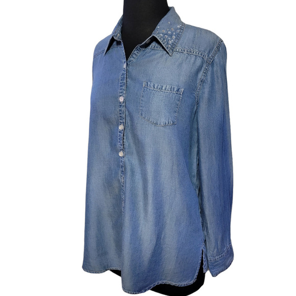 Justice denim blouse long sleeve sz 18 / XL - Picture 2 of 9